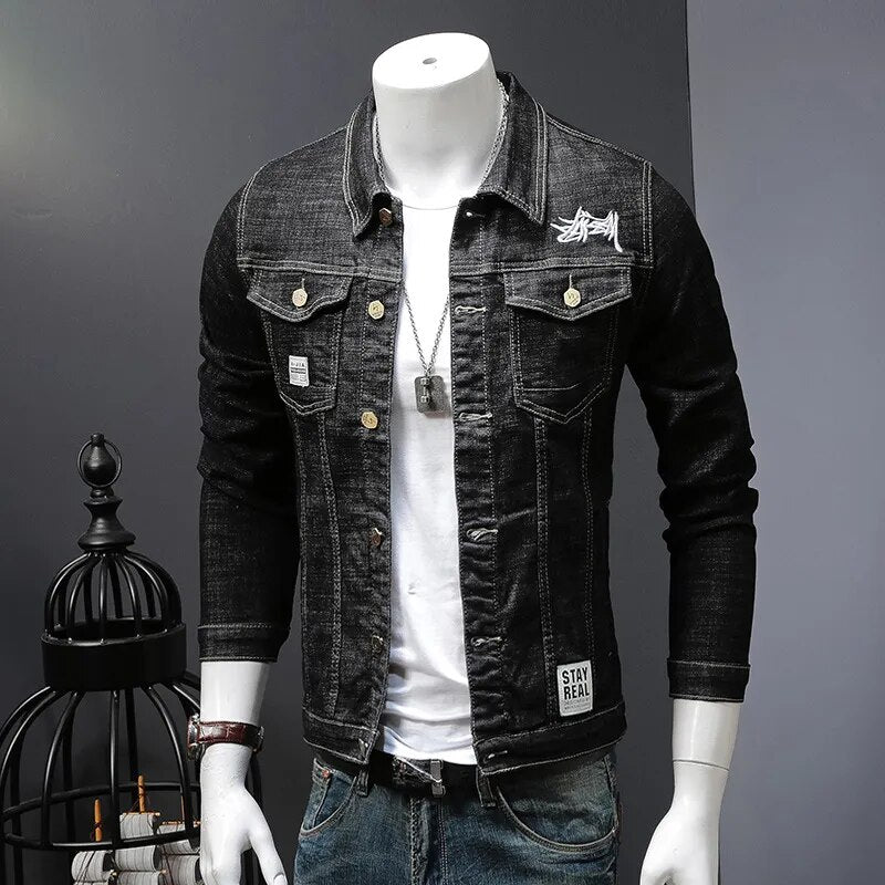 Embroidered Denim Coat Men Spring and Autumn Jeans Jacket , Tops Men Jacket High-quality Denim Outerwear
