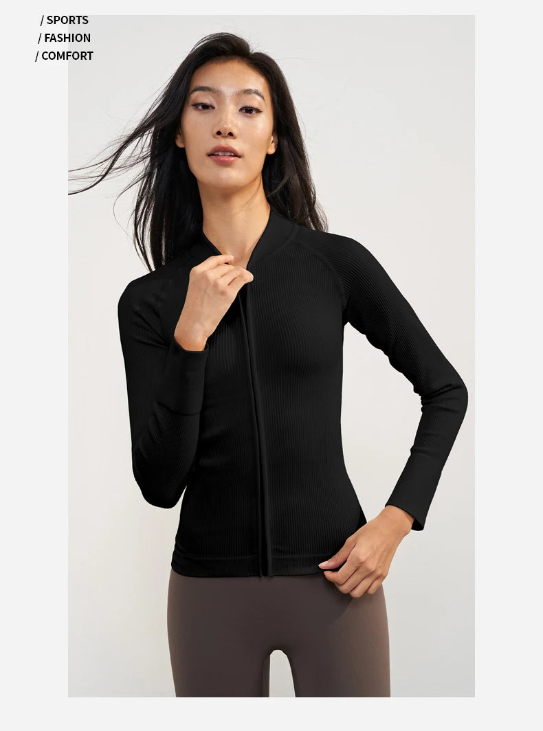 Vnazvnasi 2024 Spring New Design Women Thread Knit Jacket Zipped Long Sleeve Slim Girls Coat Outside Walk Or Running Sportswear