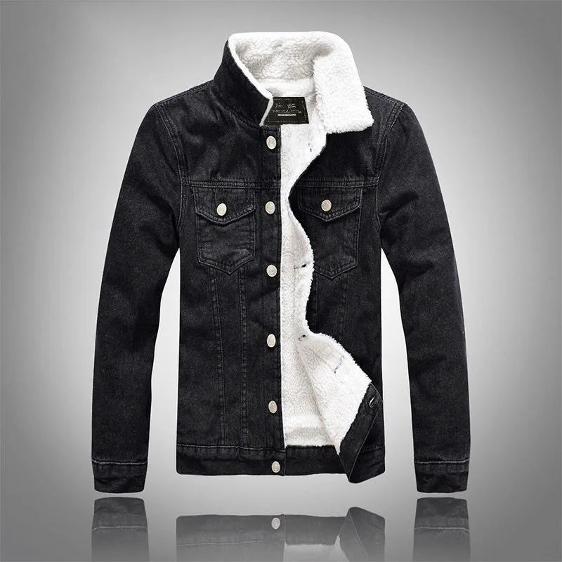 2025 Autumn/Winter New Fashion Solid Color Lamb Wool Denim Jacket Men's Casual Thick Warm High Quality Plus-Size Jacket M-3XL