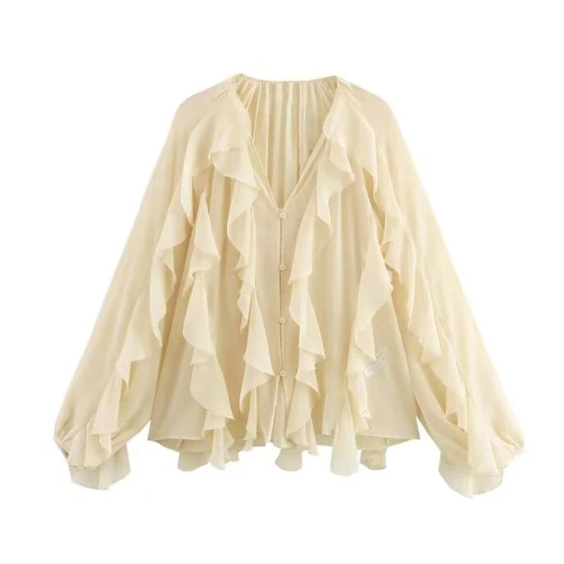 Ruffle Blouses for Women Semi Sheer Shirts and Blouses Woman Summer Casual Blouses Woman Fashion Tops Womens Blouses