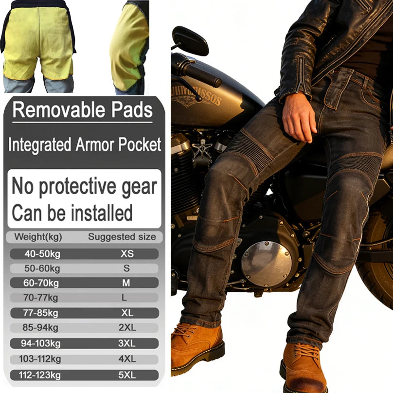 Men Kevlar Motorcycle Jeans Windproof Abrasion Resistant Protective Pants Blue Off Road Riding Trousers Four Season Gear