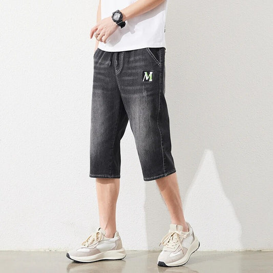 Pantalones cortos vaqueros de talla grande para hombre, pantalones largos tipo Bermudas de talla grande, pantalones vaqueros cortos para hombre, pantalones Capri 3/4 de verano 2023 para hombre 10XL 6XL 7XL azul