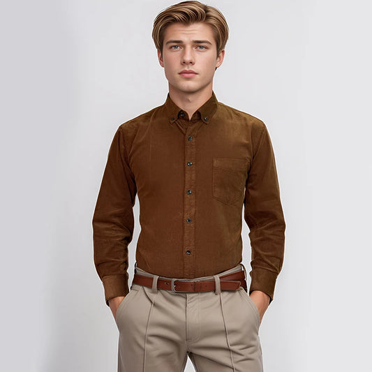 100% Cotton Men's Corduroy Shirts Long Sleeve Casual Regular Fit Business Dress Shirts Man Comfortable Pocket Clothes 7XL 6XL