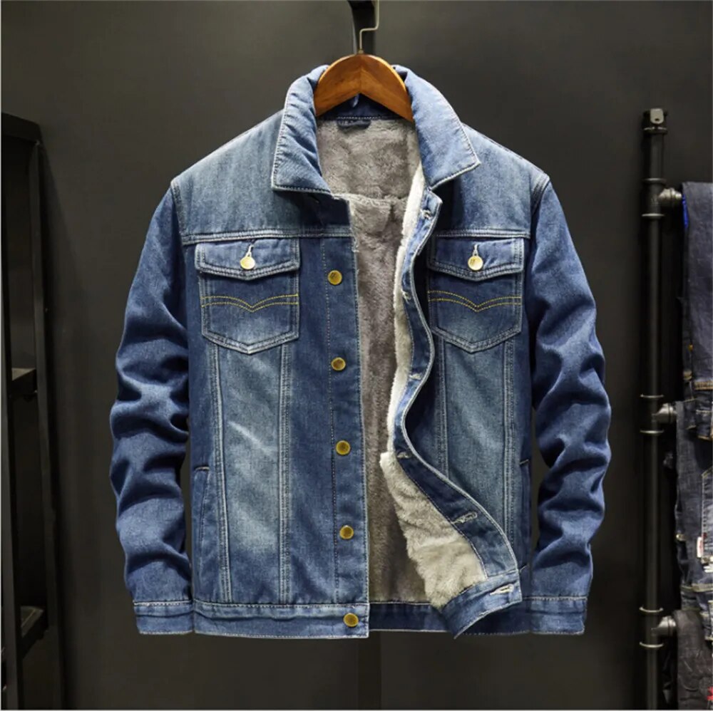 Chaquetas vaqueras de invierno para hombre, chaqueta vaquera gruesa y cálida de lana a la moda para hombre, prendas de vestir ajustadas informales, abrigos cortavientos de vaquero 6XL