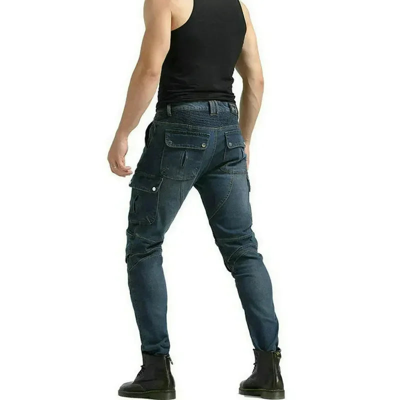 Denimaster Biker Wear-Resistant Motorcycle Riding Jeans Knight Sports Cycling Loose Straight Pants Wear Resistant Material Trousers
