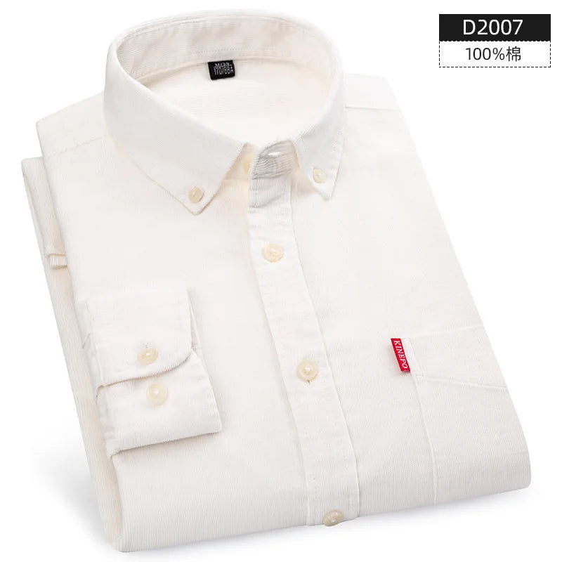 Retro Cotton Corduroy Warm Winter Shirt Men’s Long Sleeve Casual Soft Comfortable Pocket Dress Shirts for Male Blouse Clothes
