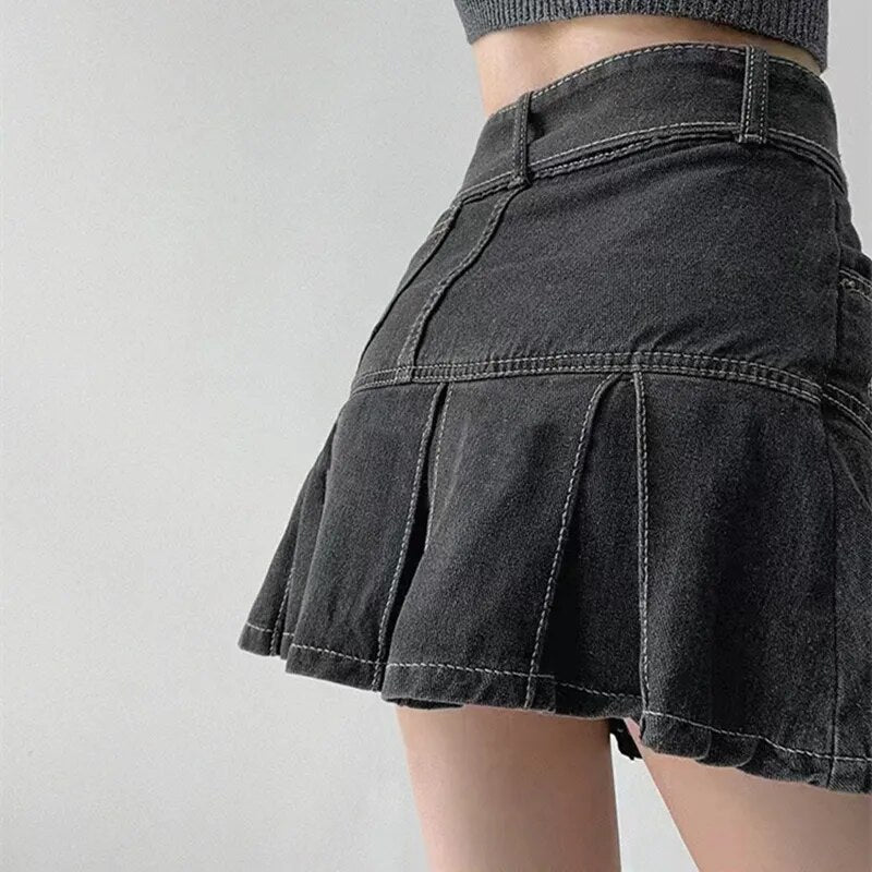 2025 New American Spice Girl Y2k Summer Short Denim Skirt High Waist Pleated Skirt Denim Black Sexy Jean Skirt Skirts For Women