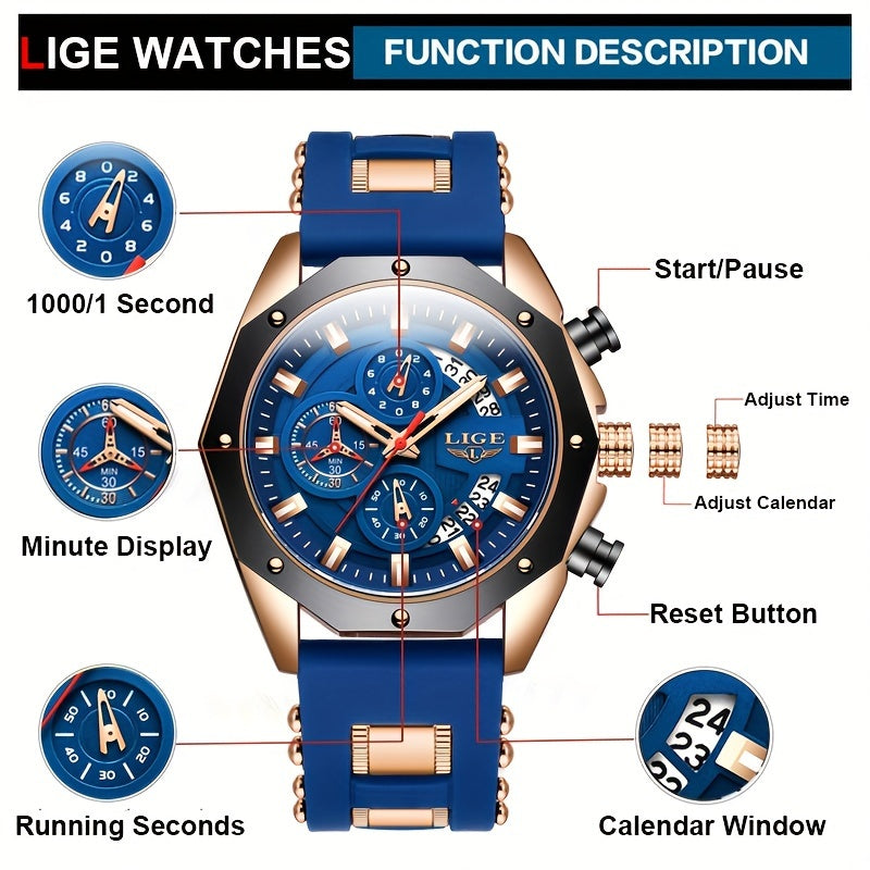 2024 Trendsetting Men's Chronograph - Luminous Calendar Display - Durable & Waterproof Quartz Timepiece for Outdoor Enthusiasts & Everyday Style