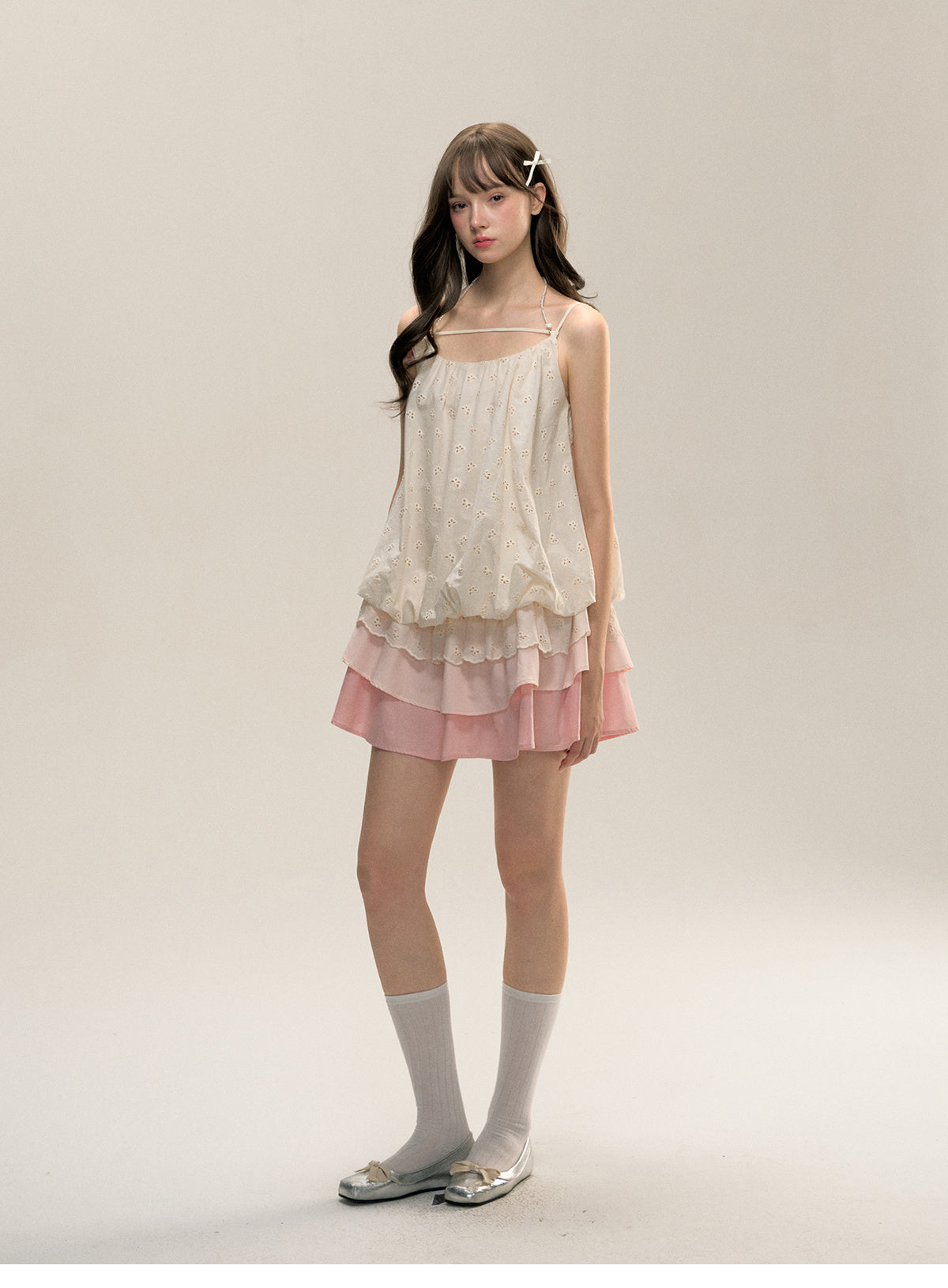 Small Milk Blocks Fu Drawstring Suspender Skirt Gradient Color Dress