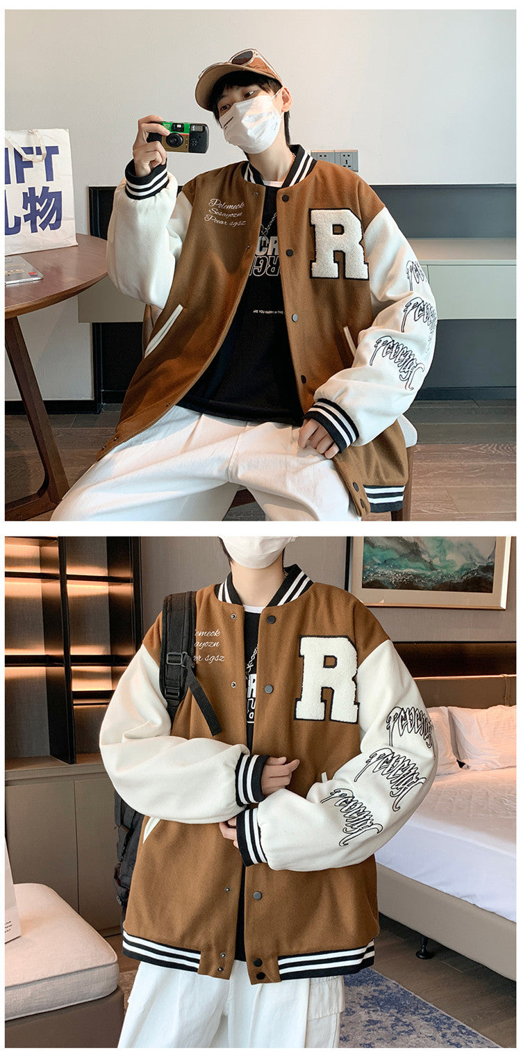 Coat Men's Hong Kong Style Trendy Brand Ins Loose Sports Baseball Uniform Harajuku Style Retro Casual Jacket Top