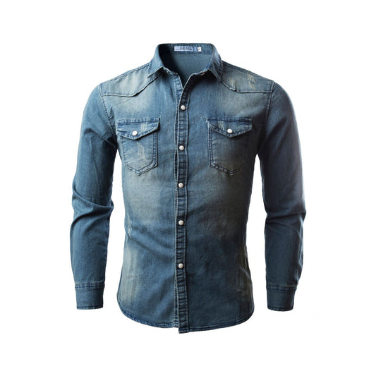 Retro Men's Spring And Summer New European And American Simple Trend Long-sleeved Denim Shirt Men's Shirt M-3XL 3011