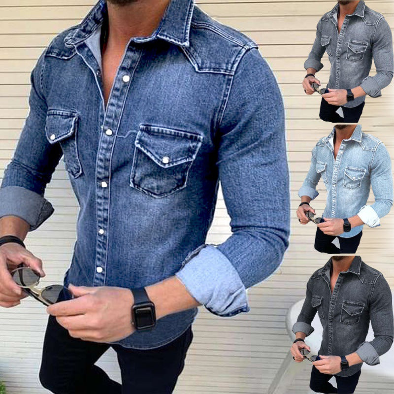 Chaqueta vaquera ajustada para hombre, chaqueta vaquera lavada de manga larga informal de Amazon, comercio exterior, nueva, europea y americana, 2023