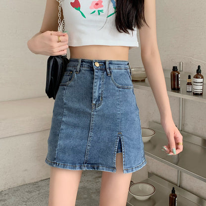 Split denim skirt
