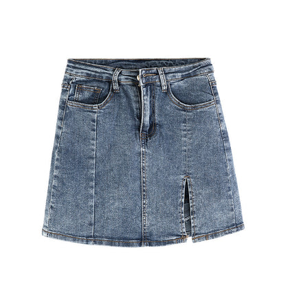Split denim skirt