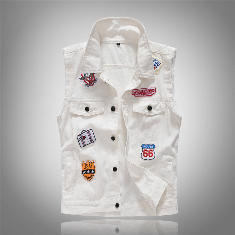 White Denim Vest Denim Vest Personalized Patch Denim Vest