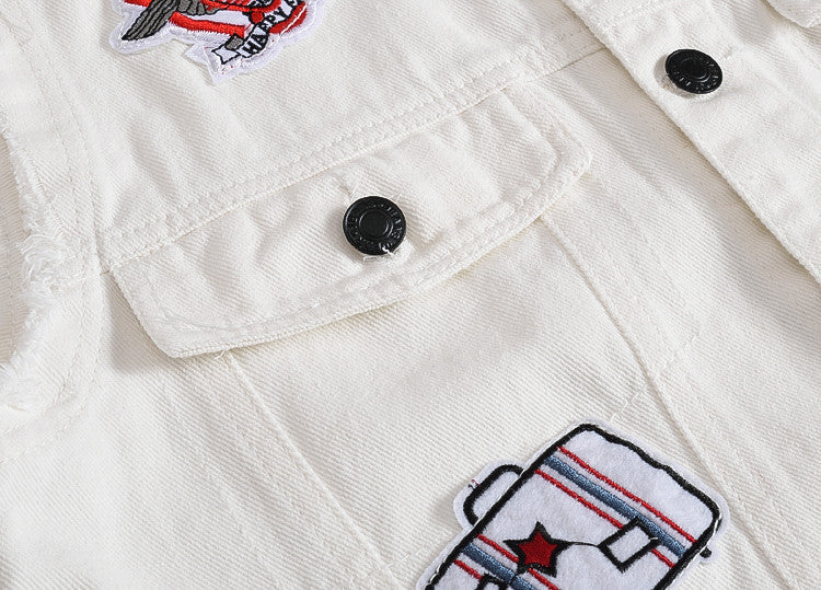 White Denim Vest Denim Vest Personalized Patch Denim Vest