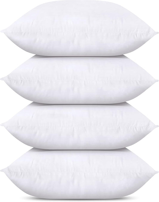 Bedding Throw Pillows (Set of 4, White), 24 x 24 Inches Pillows for Sofa, Bed and Couch Decorative Stuffer Pillows