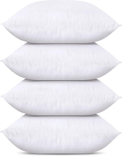 Bedding Throw Pillows (Set of 4, White), 24 x 24 Inches Pillows for Sofa, Bed and Couch Decorative Stuffer Pillows