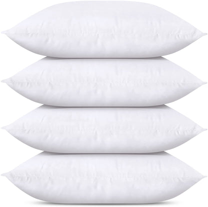 Bedding Throw Pillows (Set of 4, White), 24 x 24 Inches Pillows for Sofa, Bed and Couch Decorative Stuffer Pillows