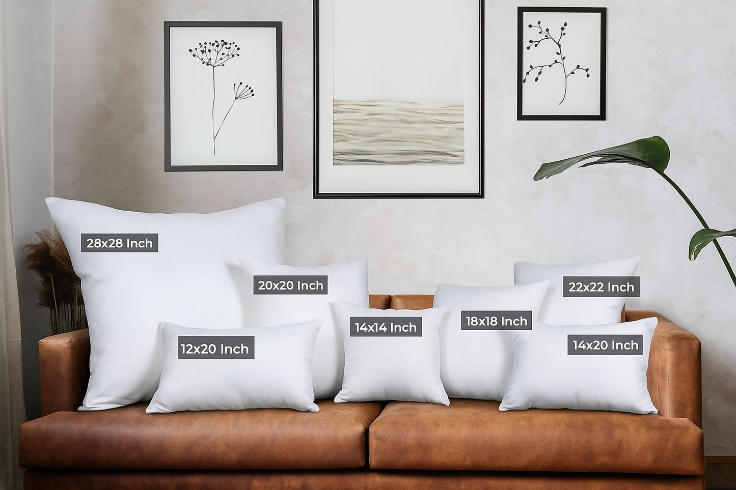 Bedding Throw Pillows (Set of 4, White), 24 x 24 Inches Pillows for Sofa, Bed and Couch Decorative Stuffer Pillows