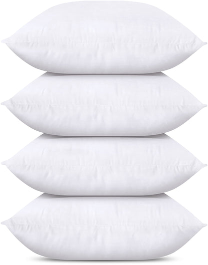 Bedding Throw Pillows (Set of 4, White), 24 x 24 Inches Pillows for Sofa, Bed and Couch Decorative Stuffer Pillows