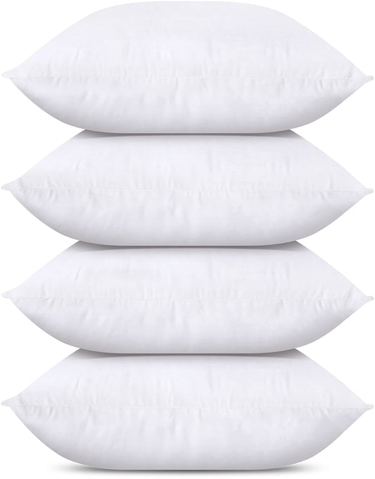 Bedding Throw Pillows (Set of 4, White), 24 x 24 Inches Pillows for Sofa, Bed and Couch Decorative Stuffer Pillows