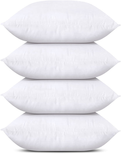 Bedding Throw Pillows (Set of 4, White), 24 x 24 Inches Pillows for Sofa, Bed and Couch Decorative Stuffer Pillows