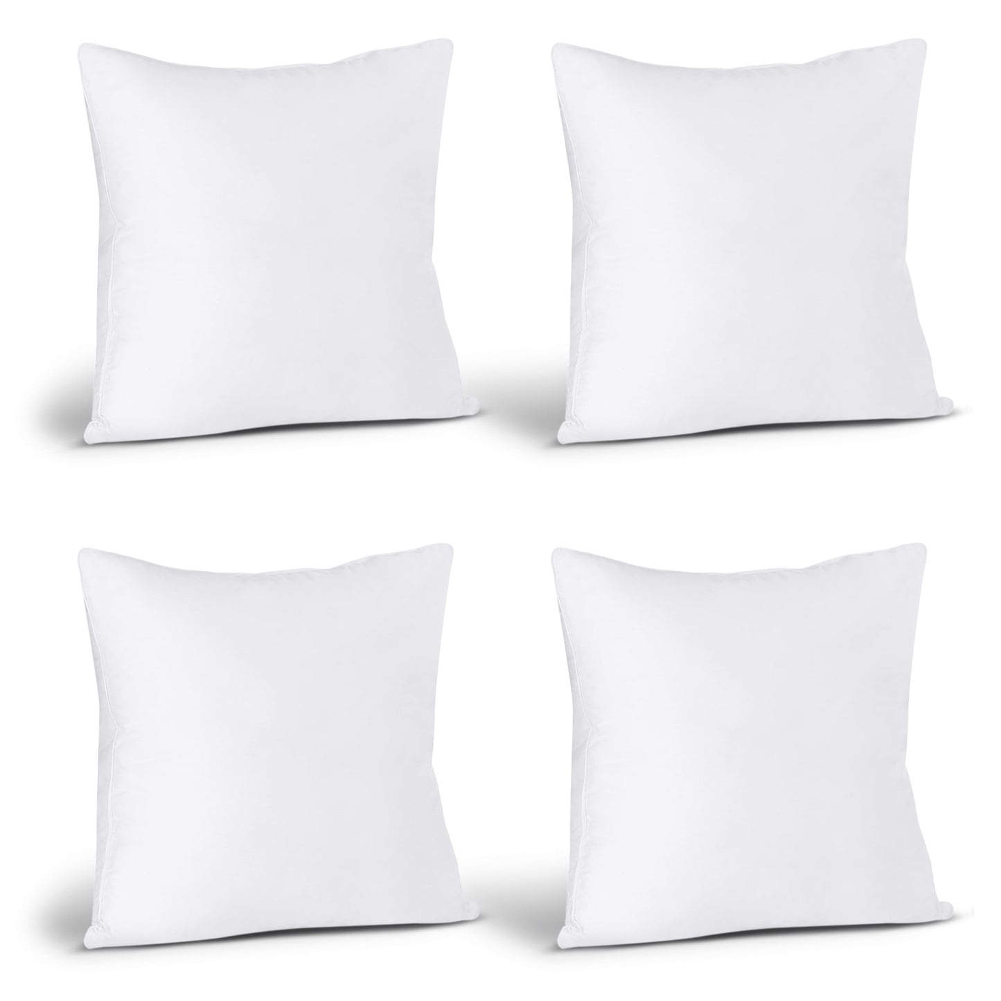 Bedding Throw Pillows (Set of 4, White), 24 x 24 Inches Pillows for Sofa, Bed and Couch Decorative Stuffer Pillows