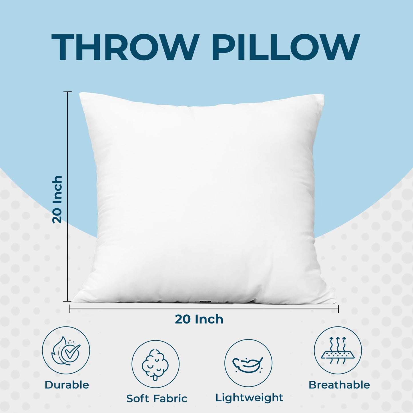 Bedding Throw Pillows (Set of 4, White), 24 x 24 Inches Pillows for Sofa, Bed and Couch Decorative Stuffer Pillows