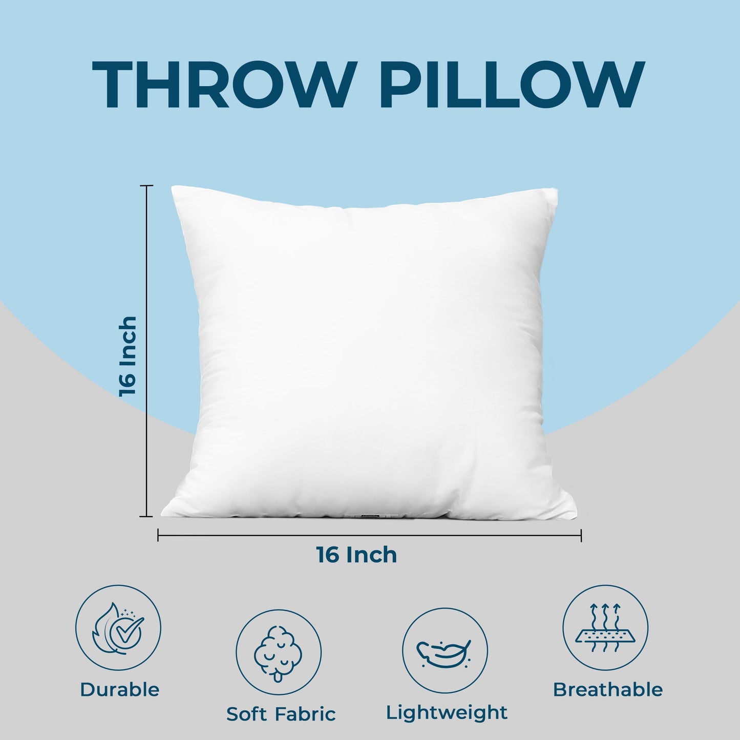 Bedding Throw Pillows (Set of 4, White), 24 x 24 Inches Pillows for Sofa, Bed and Couch Decorative Stuffer Pillows