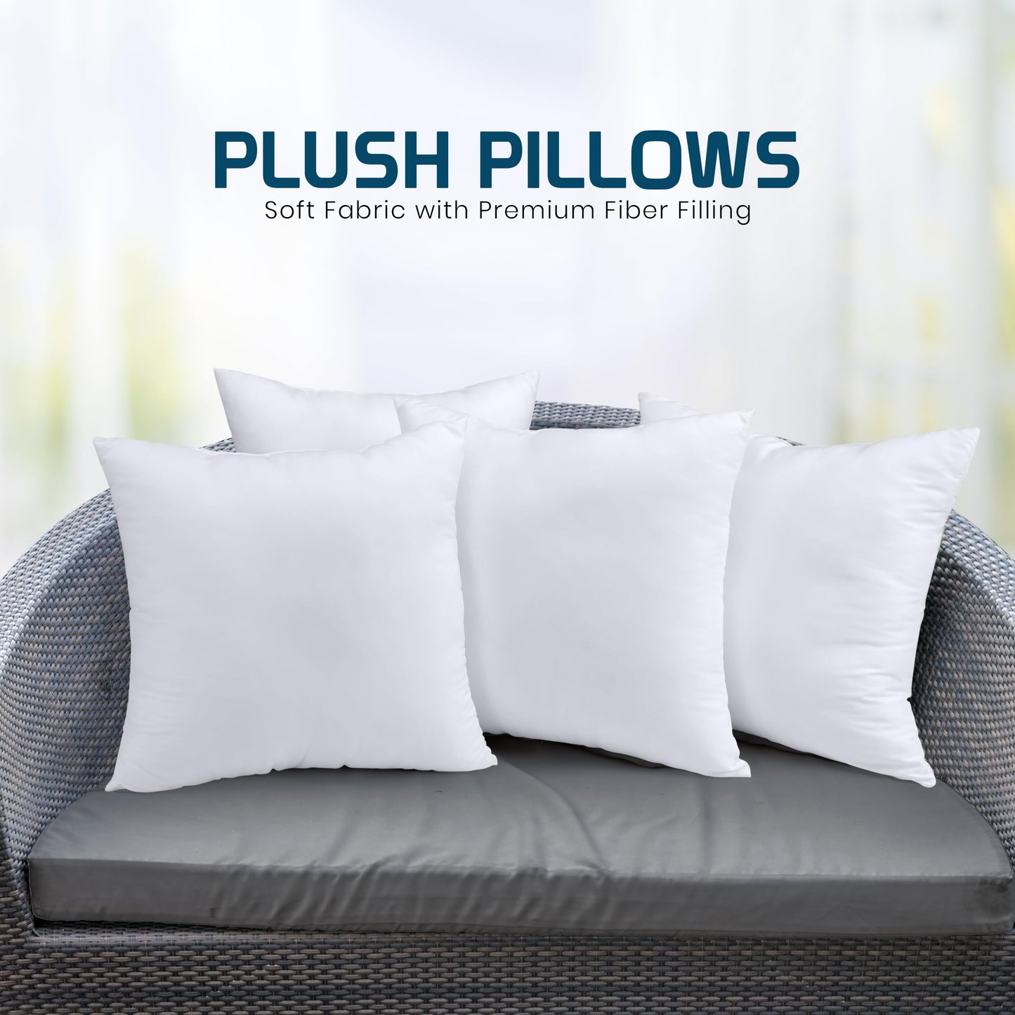 Bedding Throw Pillows (Set of 4, White), 24 x 24 Inches Pillows for Sofa, Bed and Couch Decorative Stuffer Pillows