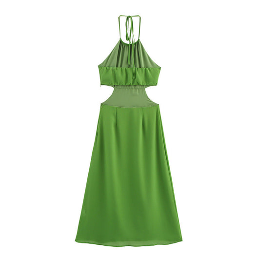 European And American Style Intellectual Style Sexy Pure Color Halter Backless Dress