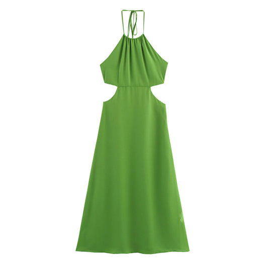 European And American Style Intellectual Style Sexy Pure Color Halter Backless Dress