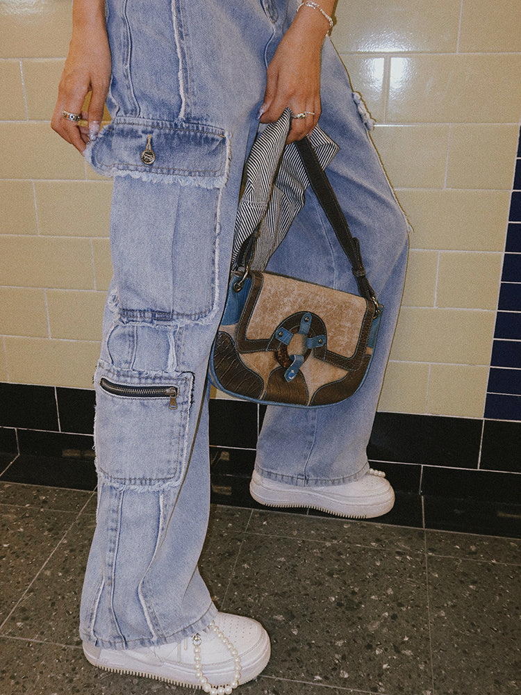 Retro American High Waist Jeans With Raw Edges