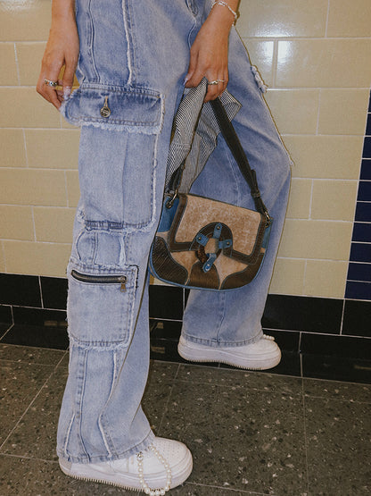 Retro American High Waist Jeans With Raw Edges