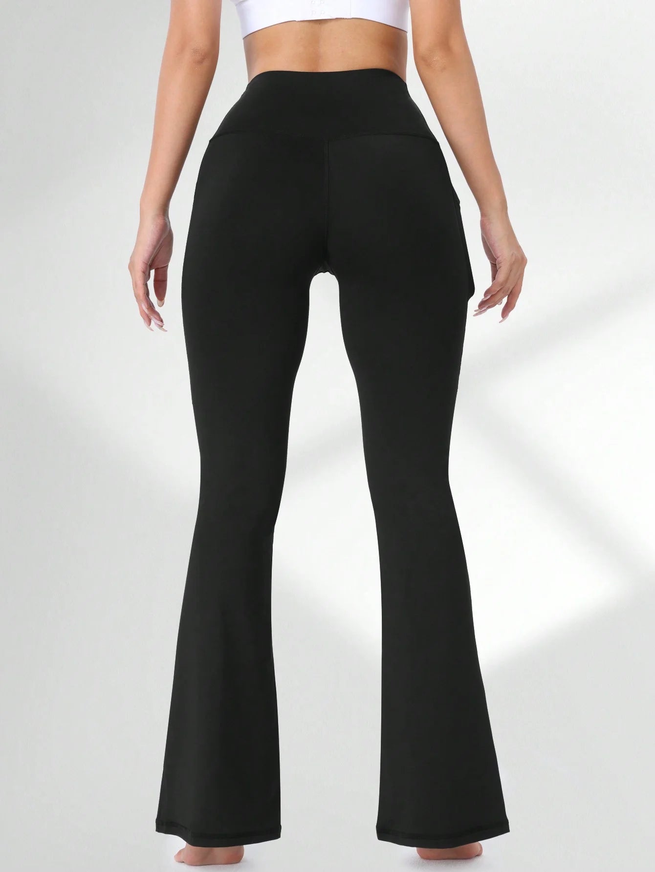 Women's Flared Yoga Pants,High-Waisted Stretchy Lounge Pants,Tummy Control Wide Waistband,With Phone Pockets,Sports Yoga Legging