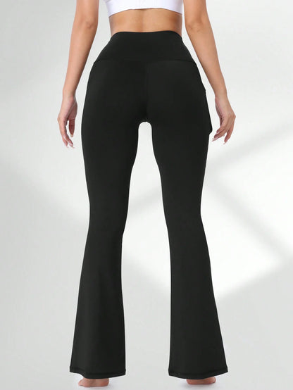 Women's Flared Yoga Pants,High-Waisted Stretchy Lounge Pants,Tummy Control Wide Waistband,With Phone Pockets,Sports Yoga Legging