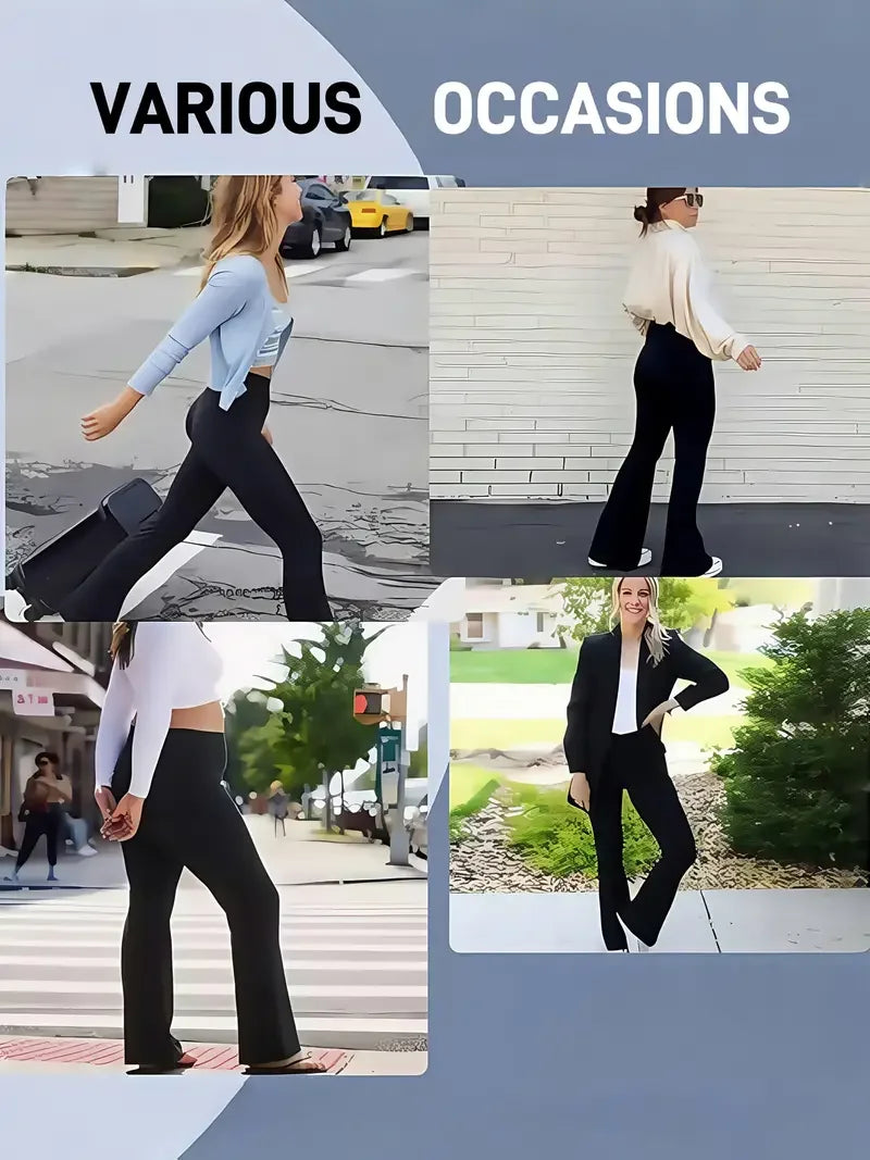 Women's Flared Yoga Pants,High-Waisted Stretchy Lounge Pants,Tummy Control Wide Waistband,With Phone Pockets,Sports Yoga Legging
