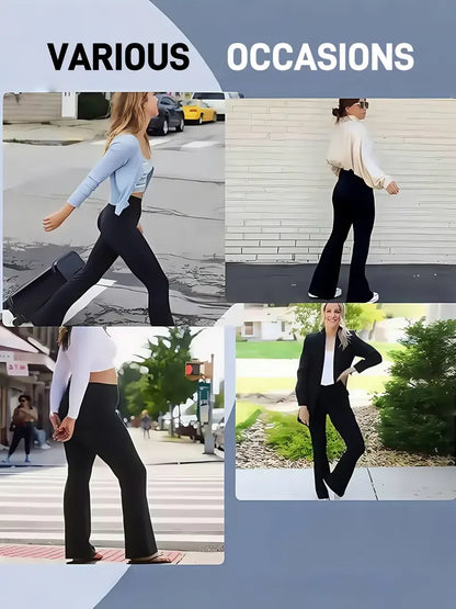 Women's Flared Yoga Pants,High-Waisted Stretchy Lounge Pants,Tummy Control Wide Waistband,With Phone Pockets,Sports Yoga Legging