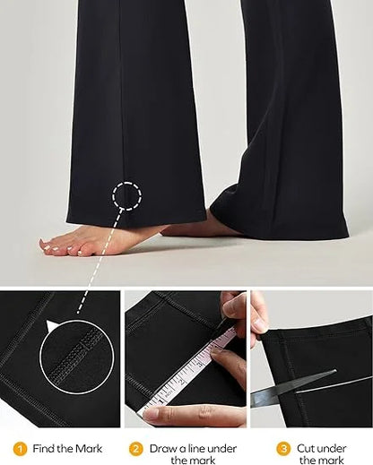 Women's Flared Yoga Pants,High-Waisted Stretchy Lounge Pants,Tummy Control Wide Waistband,With Phone Pockets,Sports Yoga Legging