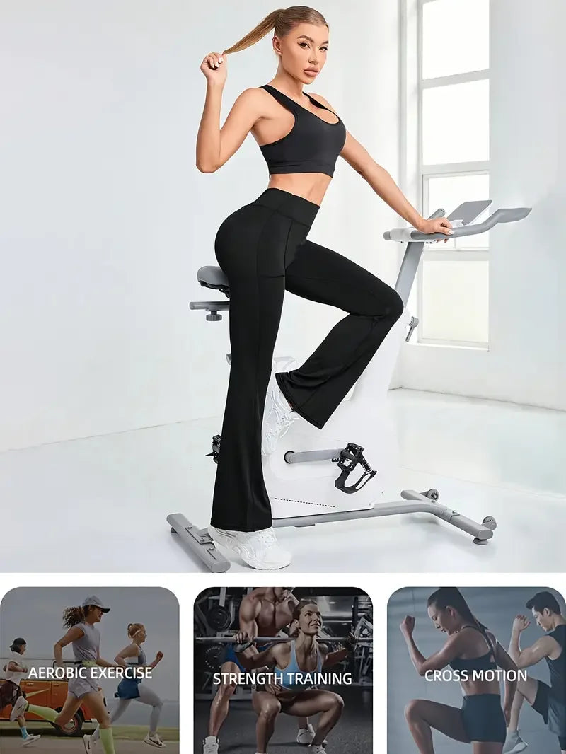 Women's Flared Yoga Pants,High-Waisted Stretchy Lounge Pants,Tummy Control Wide Waistband,With Phone Pockets,Sports Yoga Legging