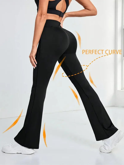Women's Flared Yoga Pants,High-Waisted Stretchy Lounge Pants,Tummy Control Wide Waistband,With Phone Pockets,Sports Yoga Legging