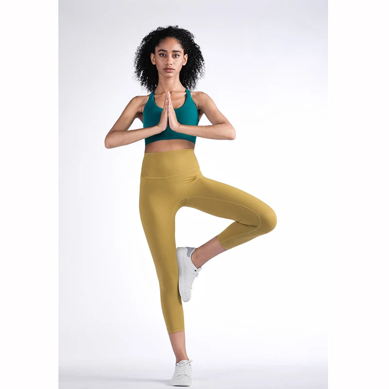Vnazvnasi 2024 Hot Sale New Arrival Skin-Friendly Female Yoga Leggings Solid Color High Waist Outside Running Pants Calf-Length