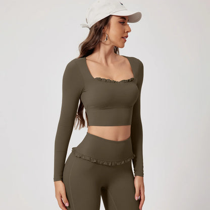Fashionable Luxury Quick Dry Elastic Lace Tops & Pants Yoga Sets Lounge Wear Soft 2 Piece Set Women