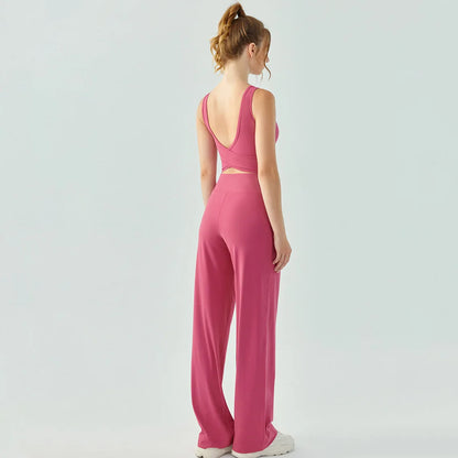 2 Piece Set Women Jogging Sport Yoga Gym Workout Lounge Wear Casual Loose Soft Elegant Nylon Tracksuit