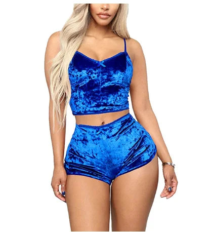 Women's Plus Size Lingerie Nightwear Halter Top and Shorts Sleepwear Mature Sexy Velvet Pajama Smart Home Product-Clothing