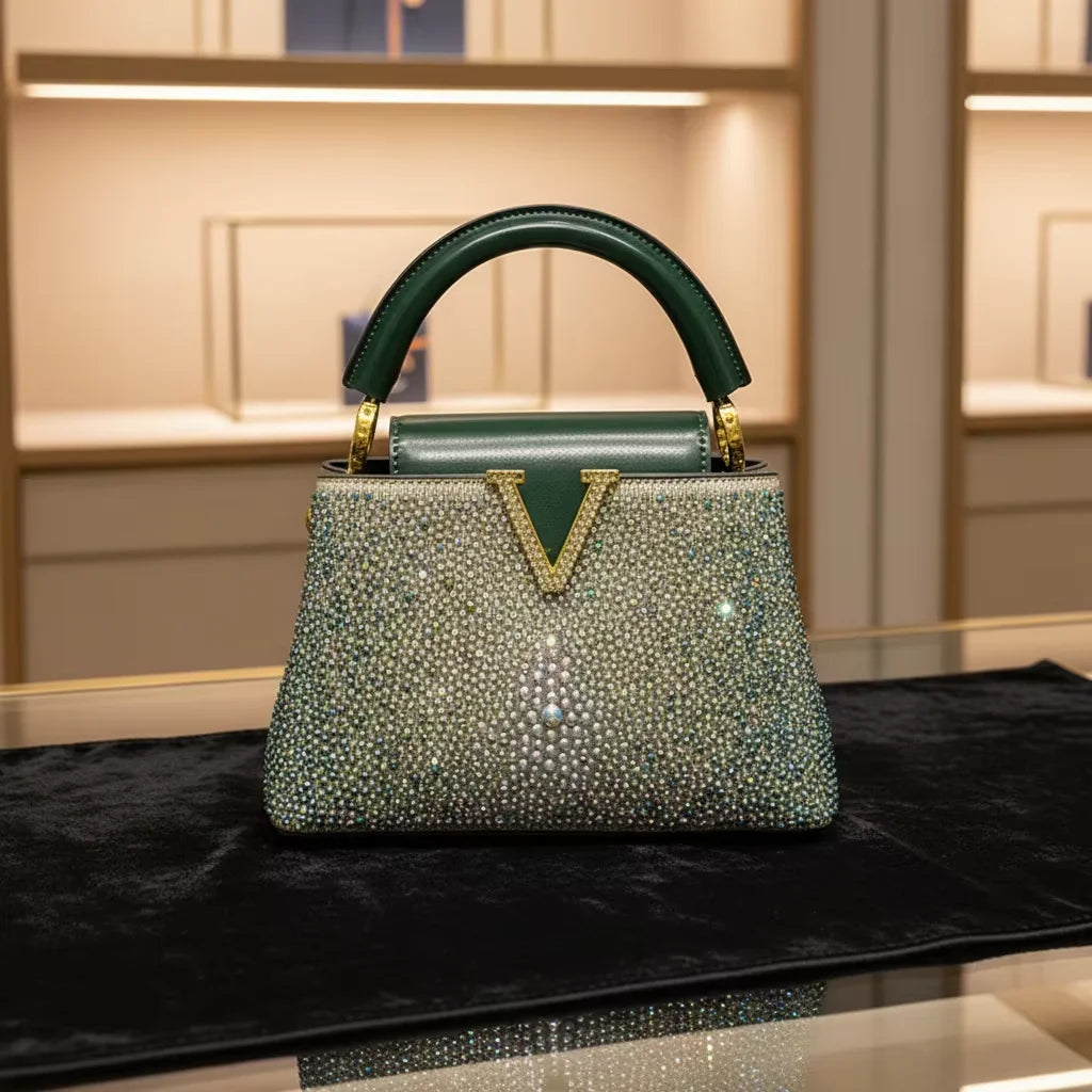 High-end Cross-border Rhinestone Handbag Women's 2026 New Fashion Bucket Bag Quality Designer Small Bag Dinner Party Bag 21CM