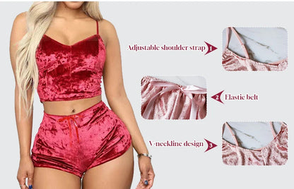 Women's Plus Size Lingerie Nightwear Halter Top and Shorts Sleepwear Mature Sexy Velvet Pajama Smart Home Product-Clothing