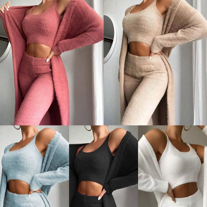 Sleep & Lounge Wear 3 Piece Set Crop tank Pajamas for Women's Sleep Wear Lounge Sets Sweater Long Pants Girl's Sleepwear Suits