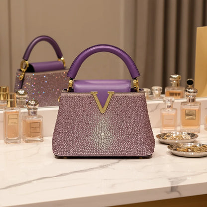 High-end Cross-border Rhinestone Handbag Women's 2026 New Fashion Bucket Bag Quality Designer Small Bag Dinner Party Bag 21CM